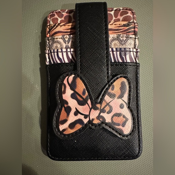 Disney Handbags - Black and Animal Print Minnie Bow Card Carrier